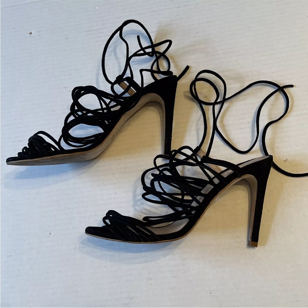 The Mode Collective Sz 38 Black 4”Heels Leather Sandals Made In Spain